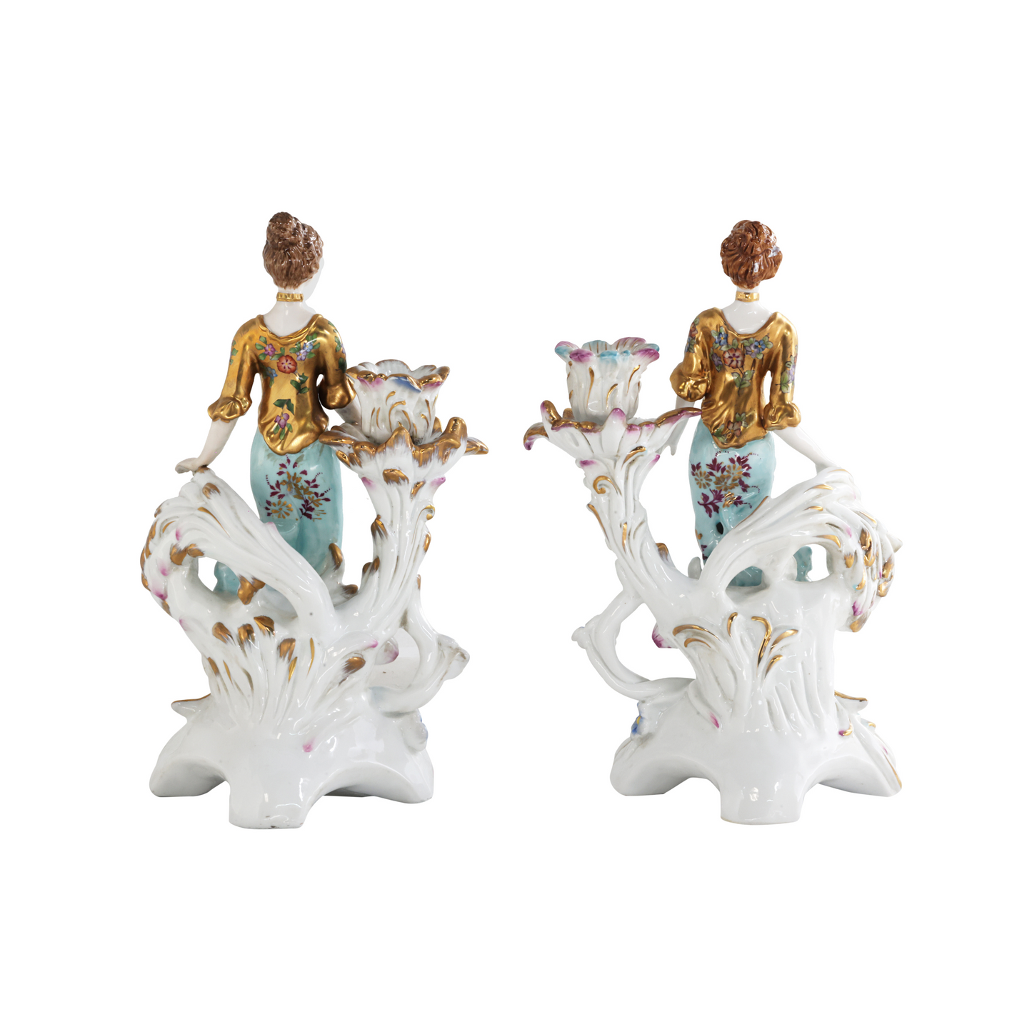 Pair of Hand-painted Porcelain Candlestick Holders