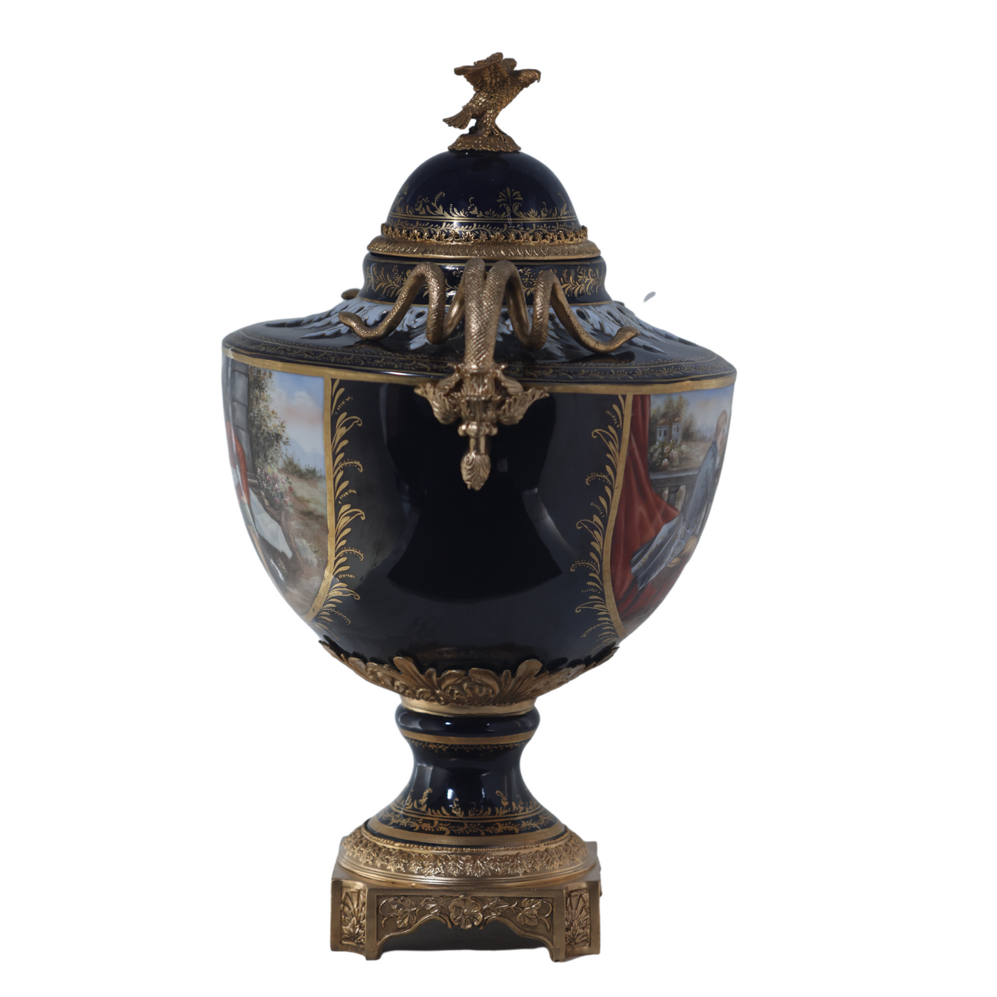 Bronze Snake Handle Hand-Painted Porcelain Jar