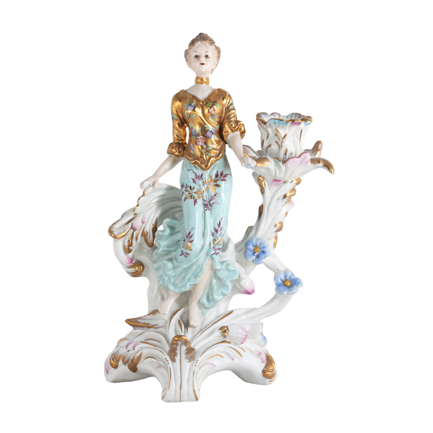 Pair of Hand-painted Porcelain Candlestick Holders