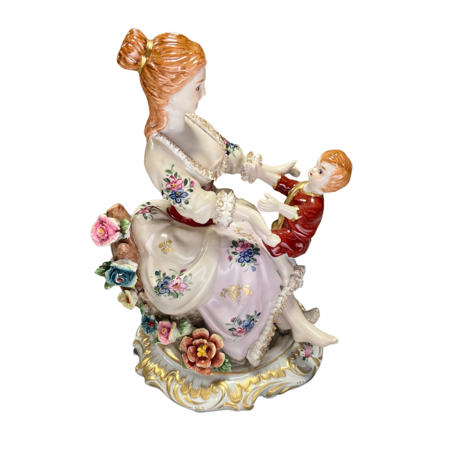 Hand-painted Mother Playing With Her Child Porcelain Figurine