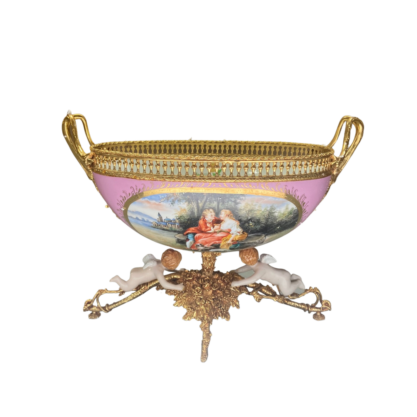 Romantic Porcelain and Bronze Serving Bowl