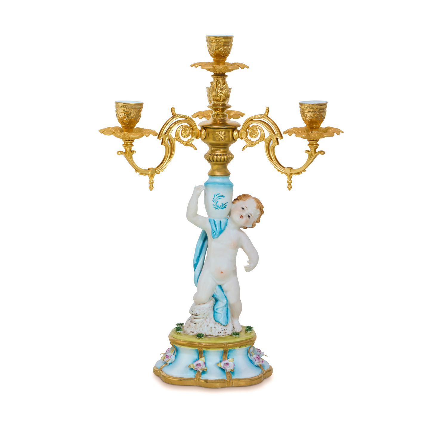 Hand-Painted Cherub Candle Holder Set
