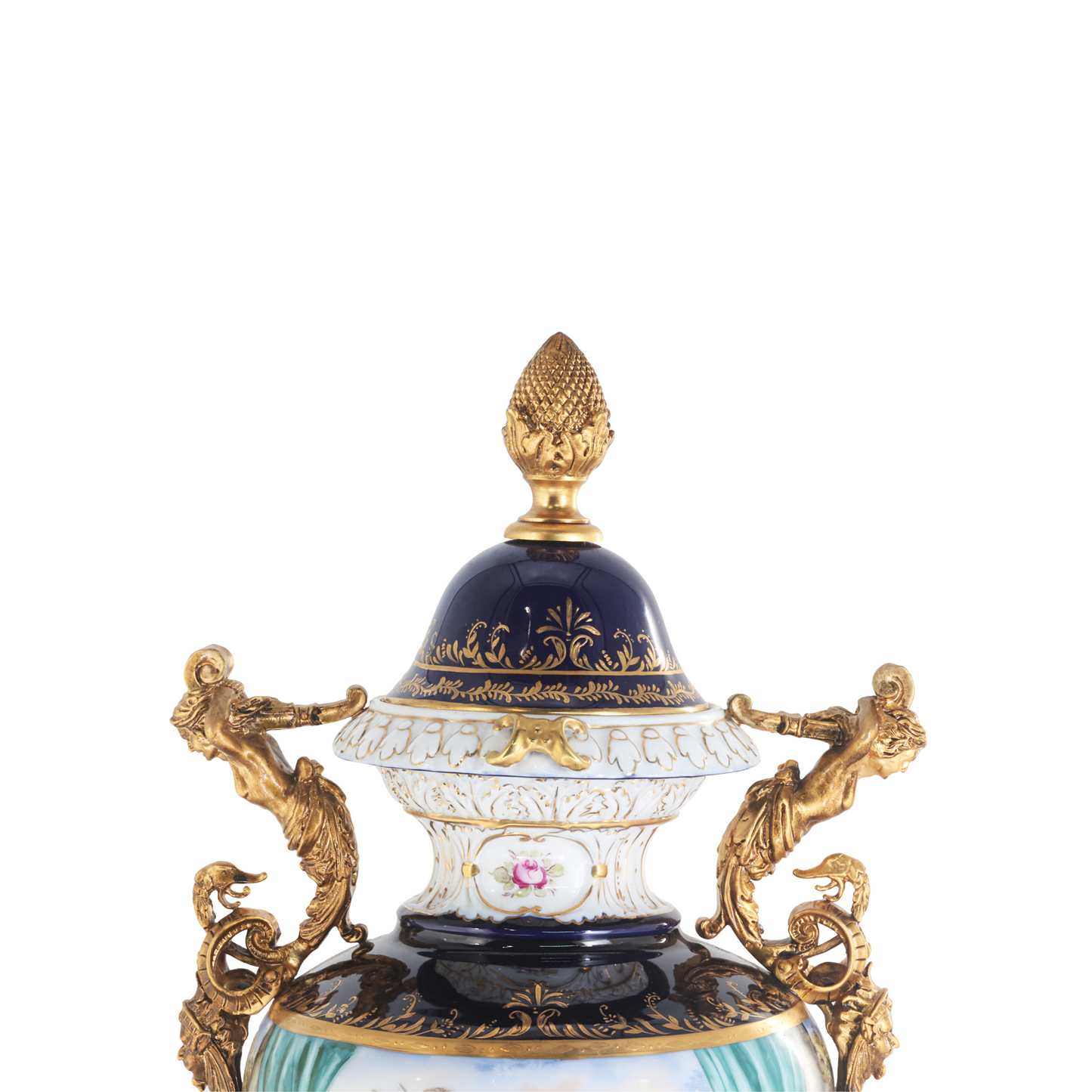 Hand-painted Bronze Handle Rococo Porcelain Vase
