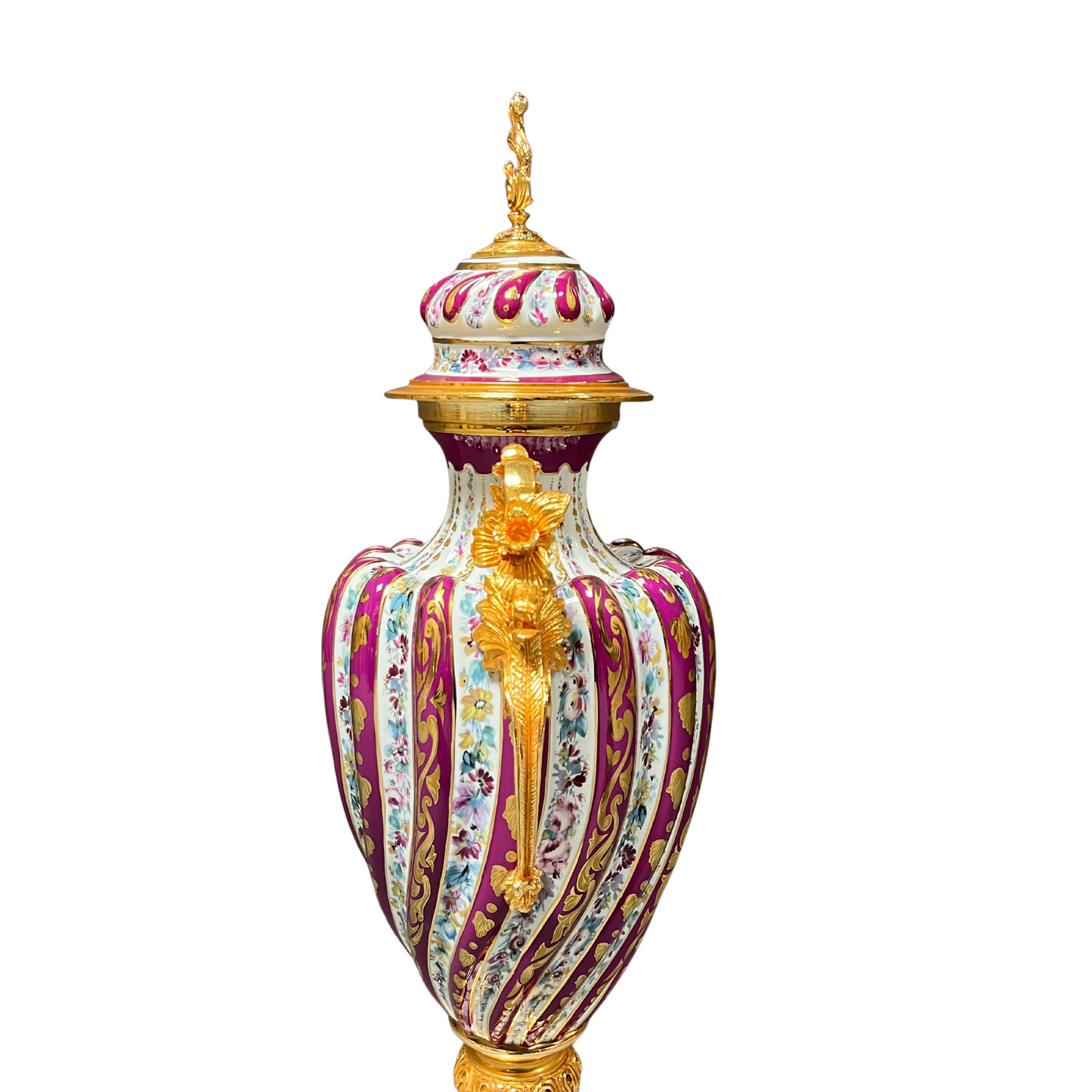Porcelain Swirl And Bronze Handle Vase