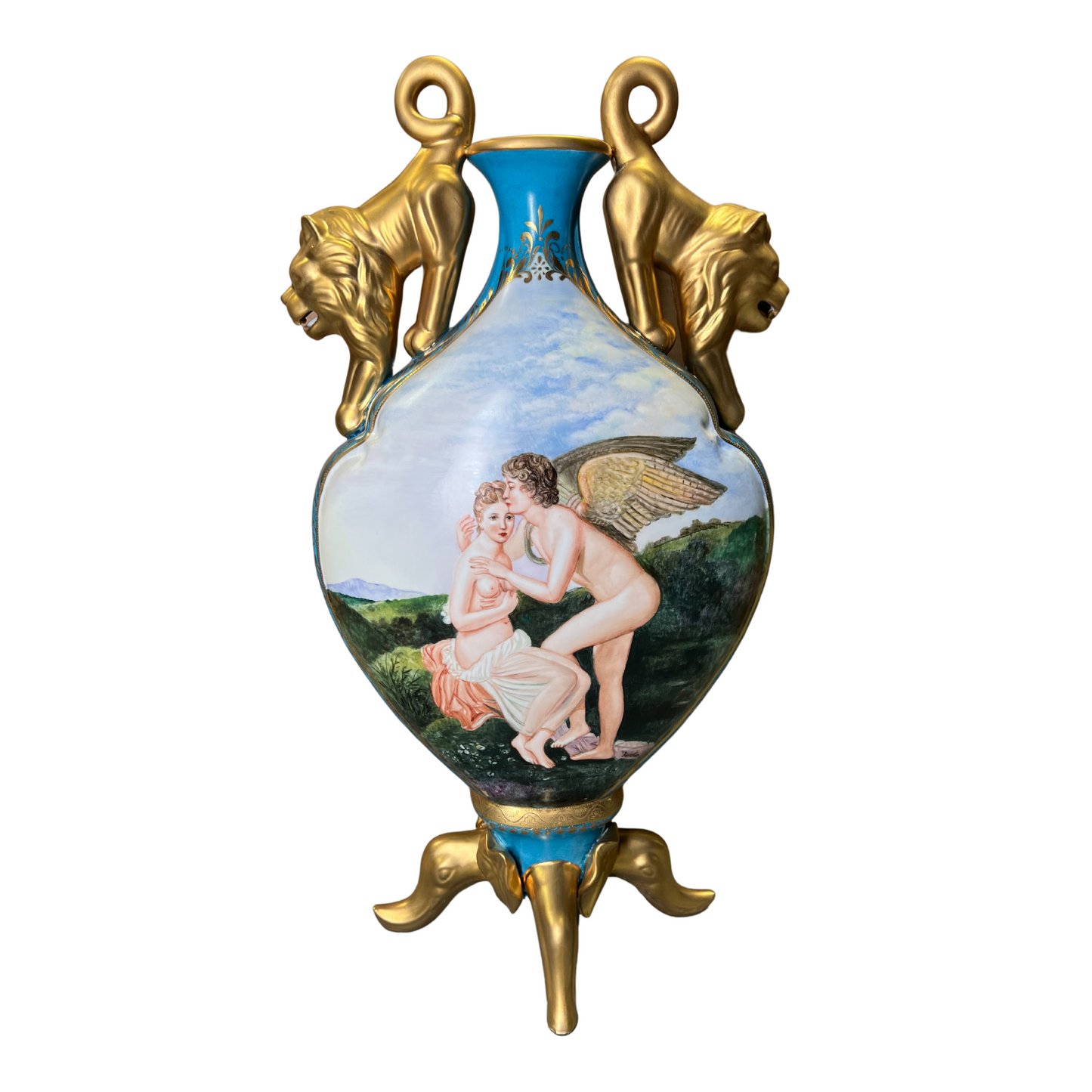 Jarrón Plano Porcelana Asa León