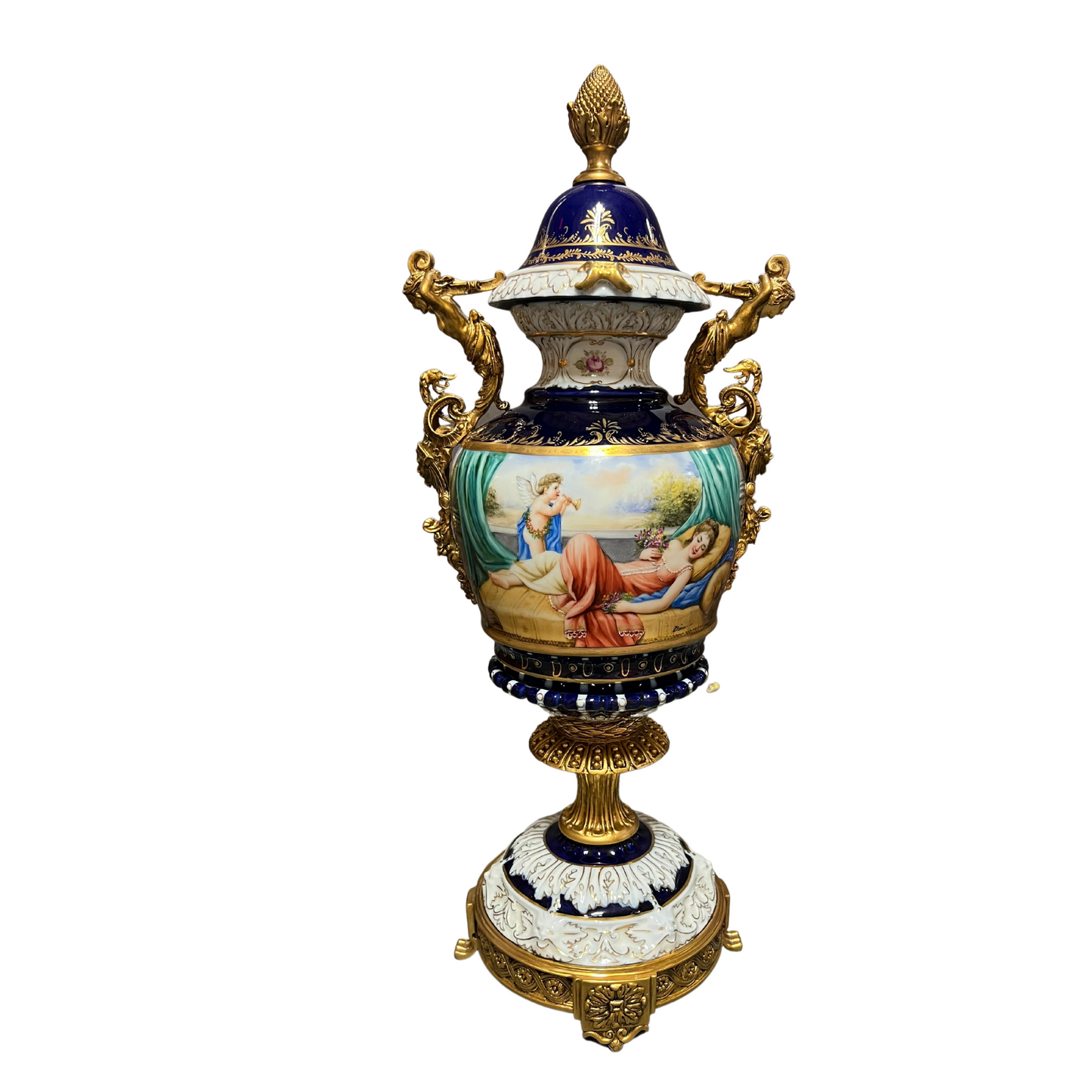 Bronze Handle Rococo Porcelain Vase