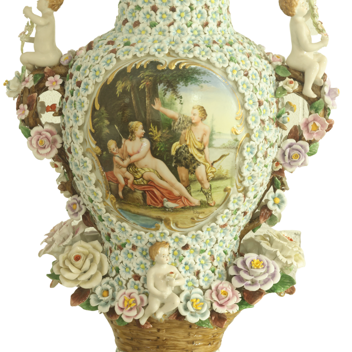 Florero Tridimensional Querubín Flor Porcelana