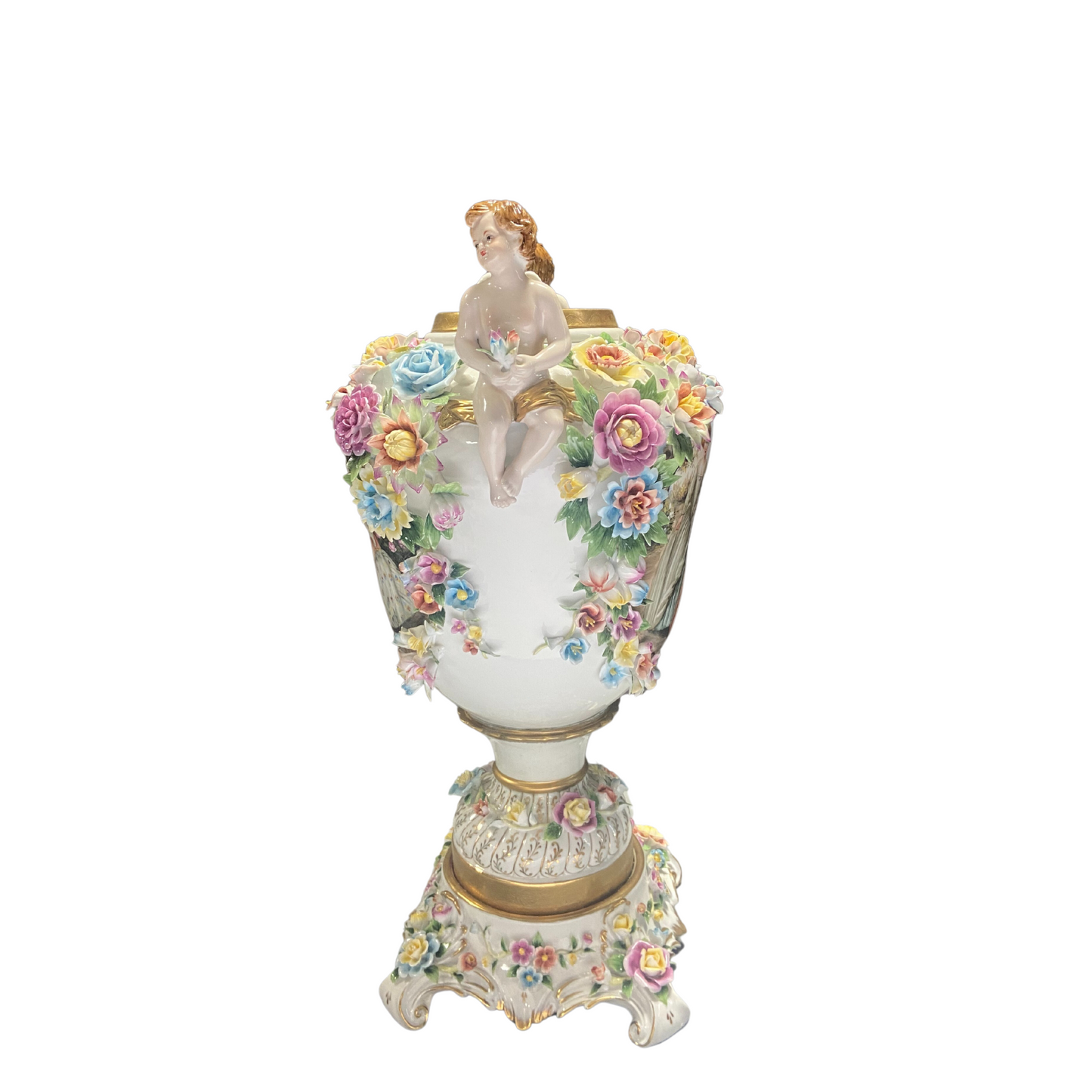 Hand-painted Rococo Three Dimensional Porcelain Flower Urn