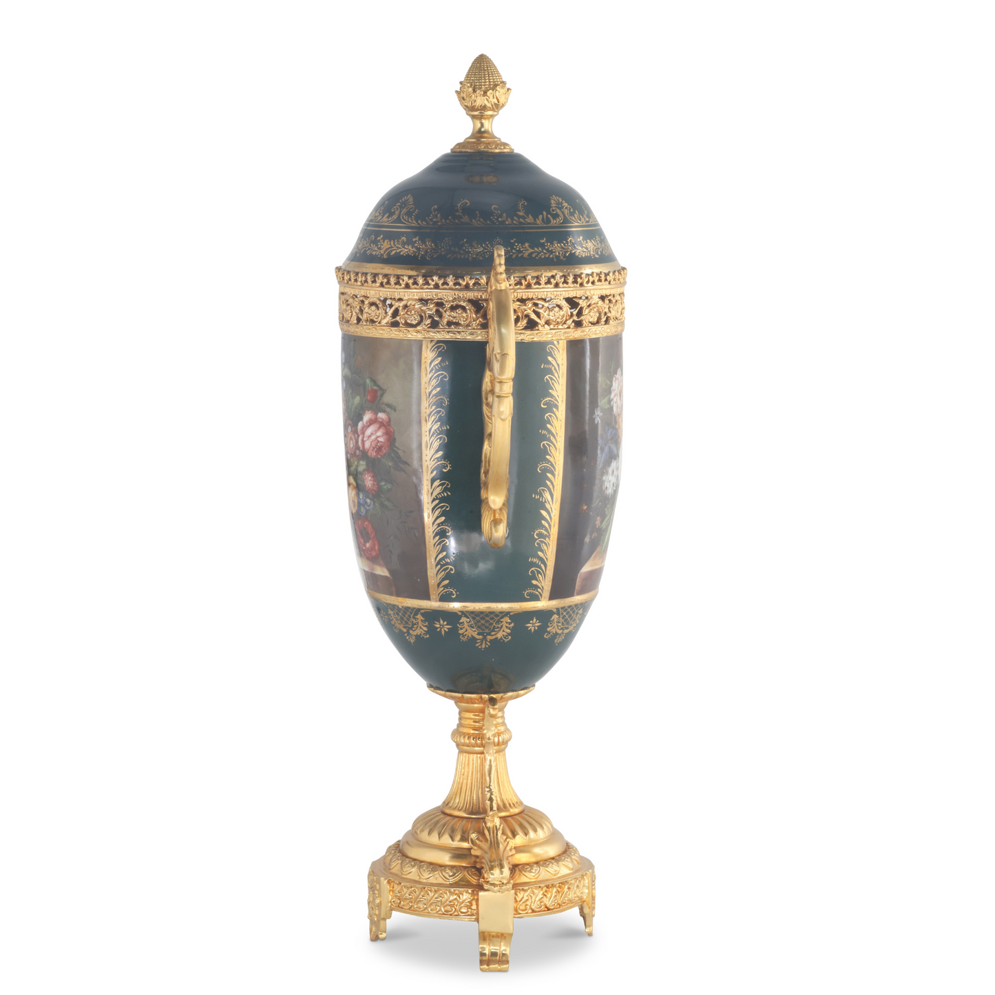 Bronze Handle Hand-painted Porcelain Jar