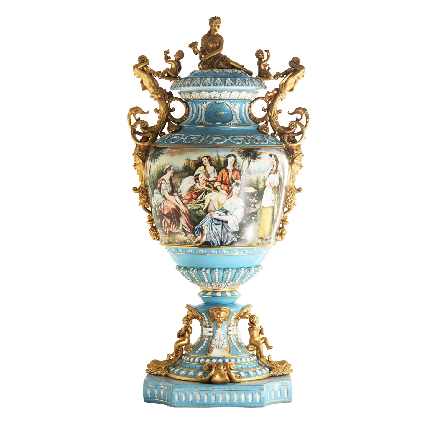 Hand-Painted Cherub Handle Society Vase