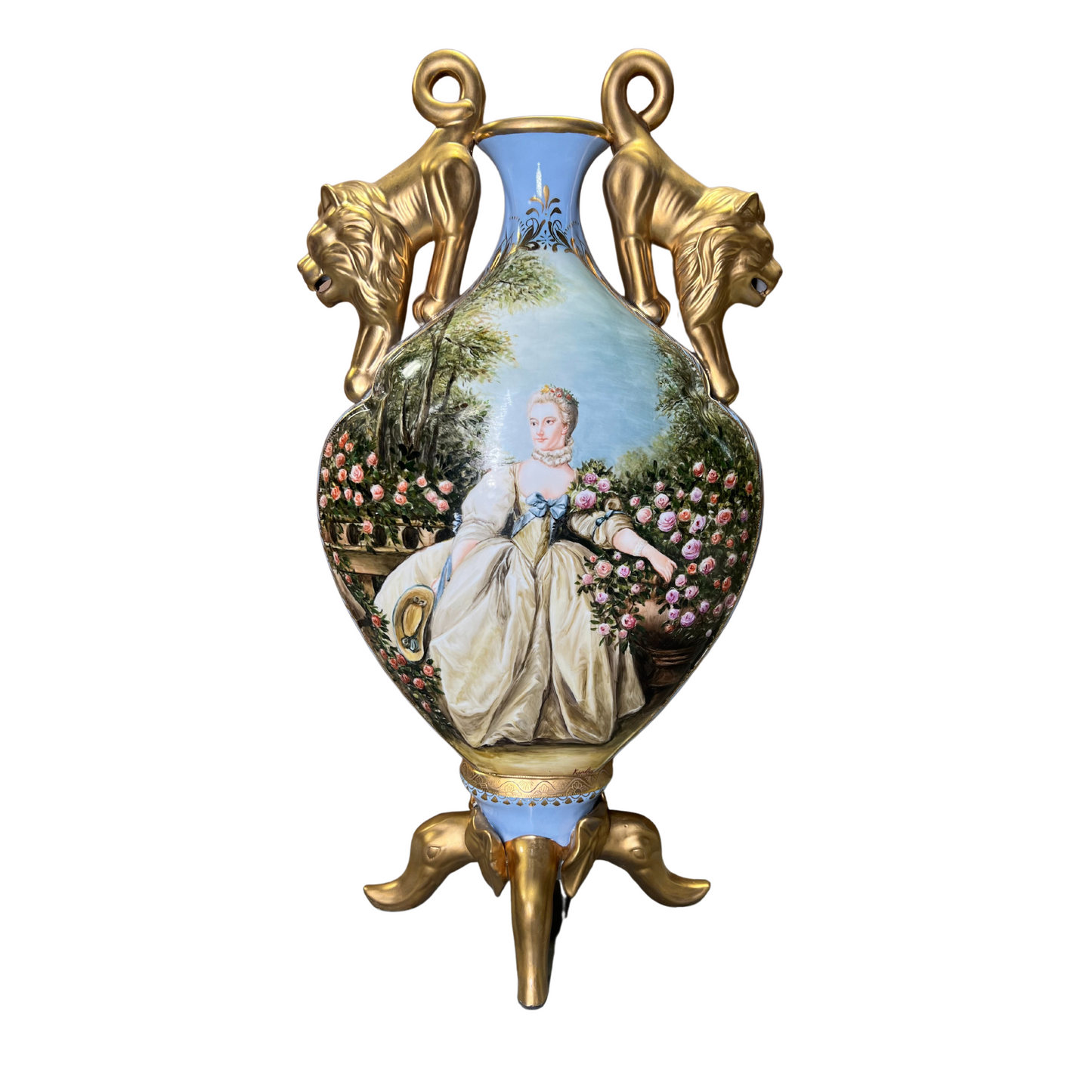 Jarrón Plano Porcelana Asa León