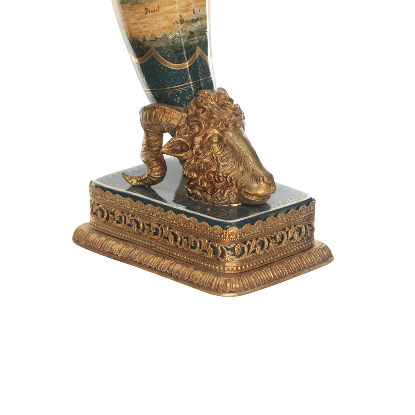 Hand-painted Rococo Style Tall Ram Vase
