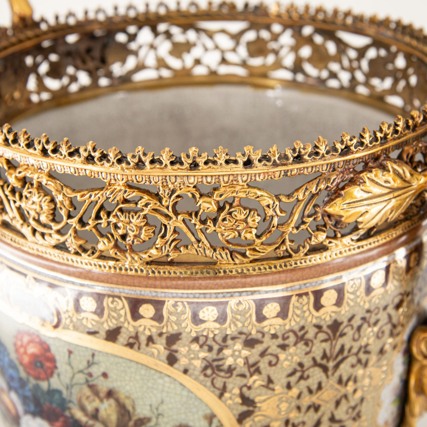 Potpourri Hand-painted Porcelain And Bronze Jar