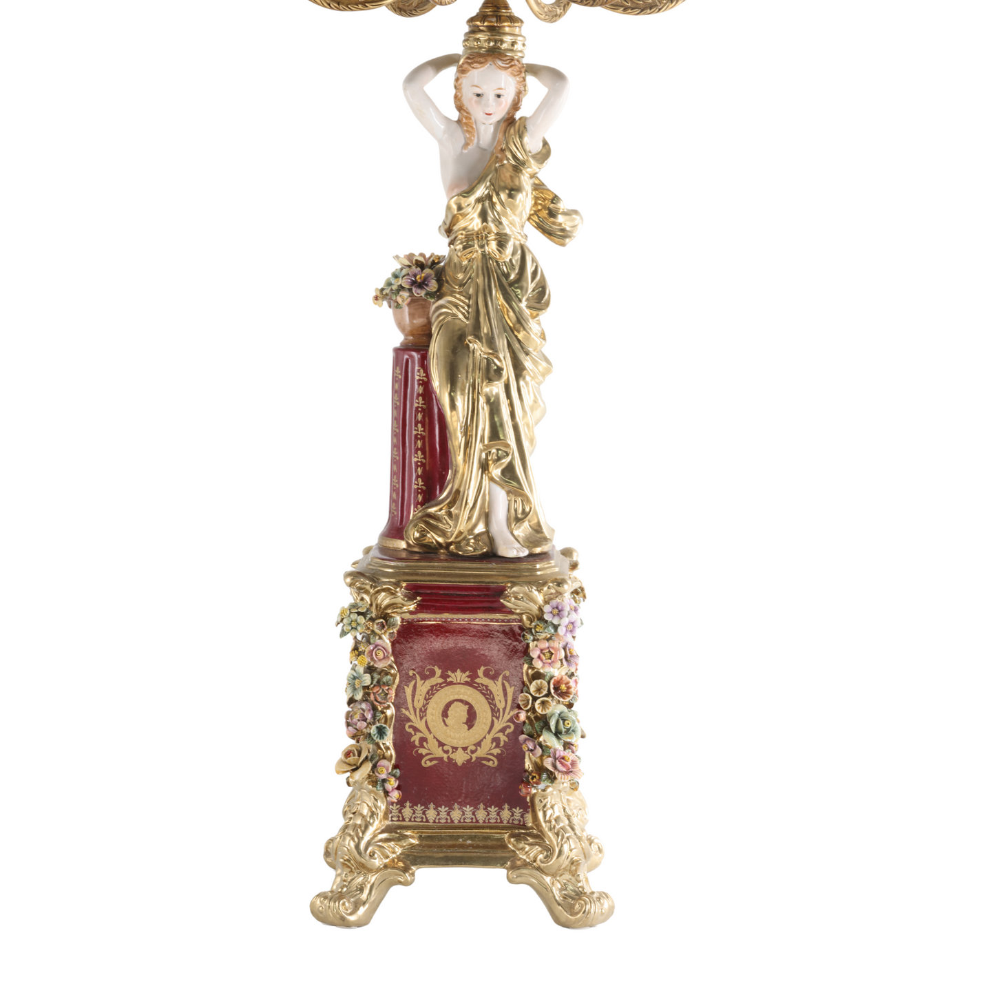 Bronze Hand-Painted Seven Cup Candle Holder With Porcelain Lady