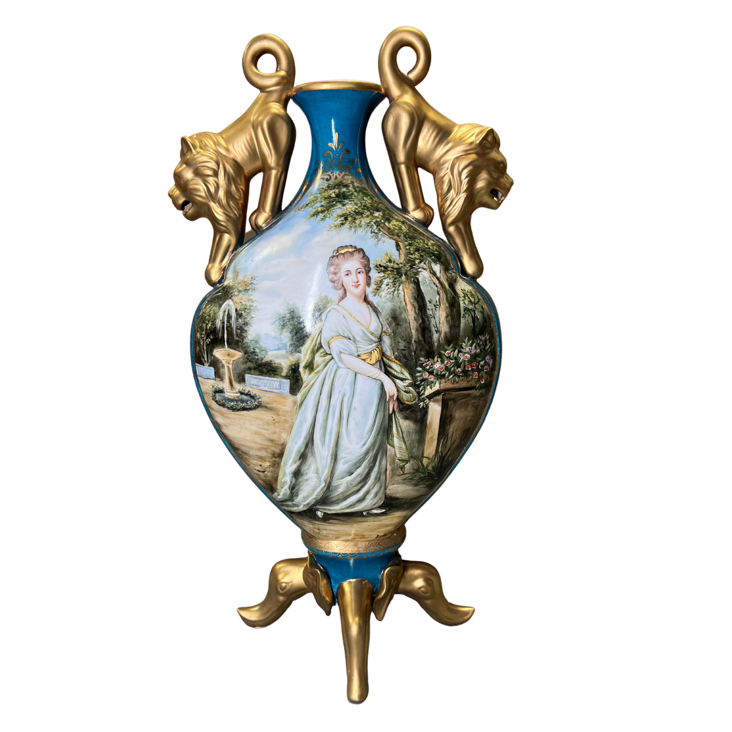 Jarrón Plano Porcelana Asa León