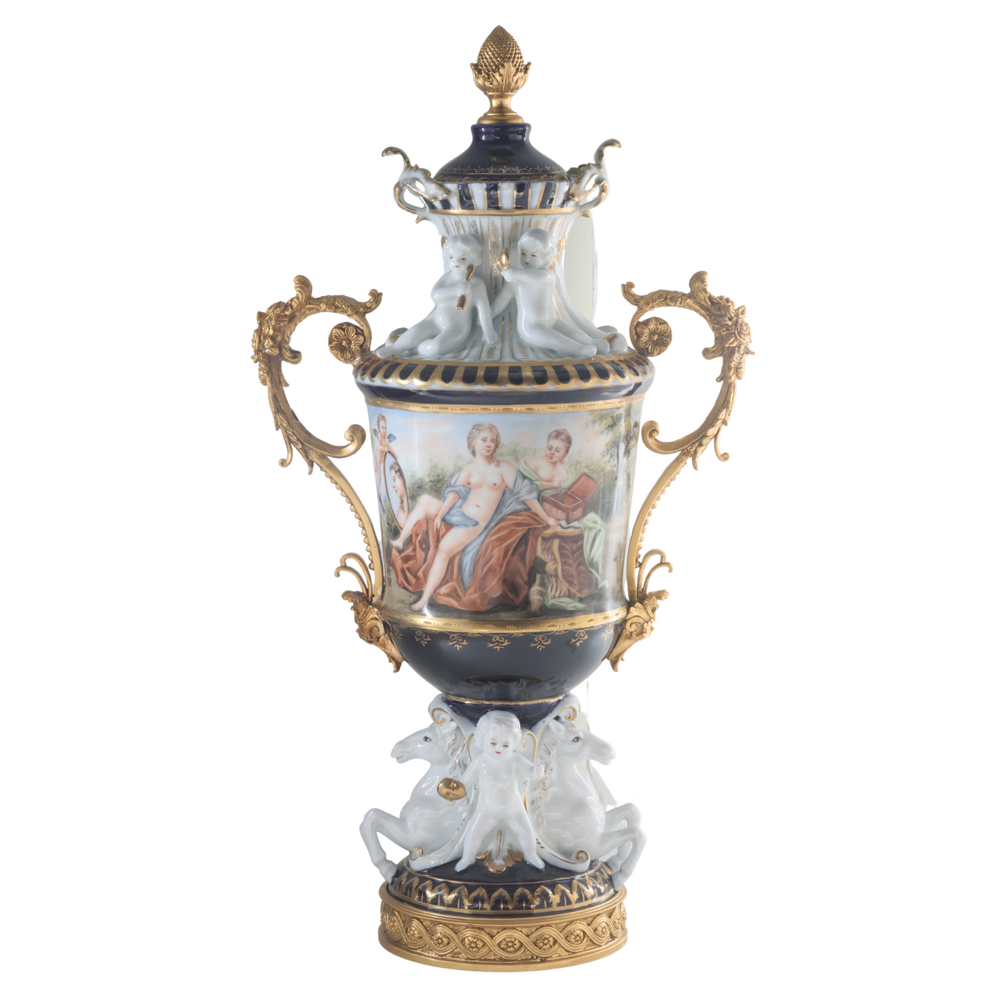 Bronze Handle Rococo Hand-painted Porcelain Vase
