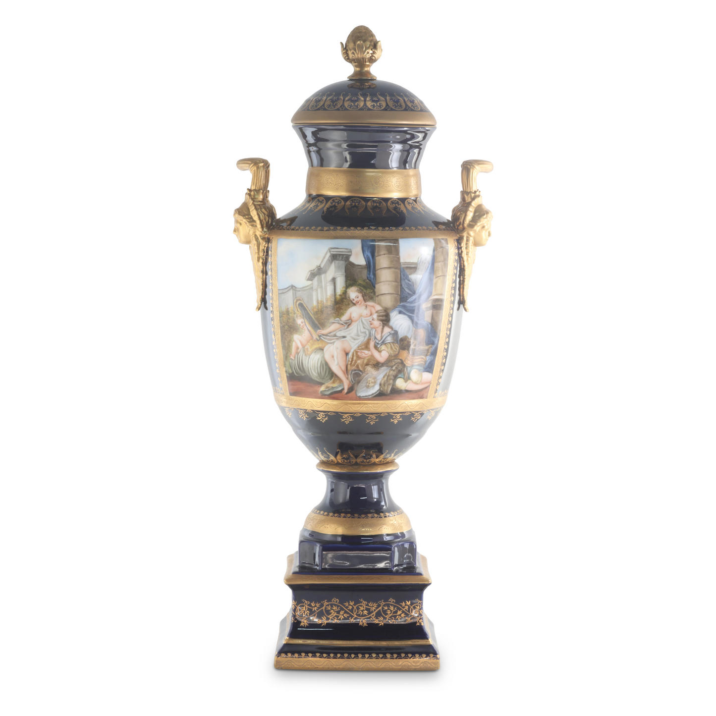 Gorgeous Mythological Hand-painted Porcelain And Bronze Vase