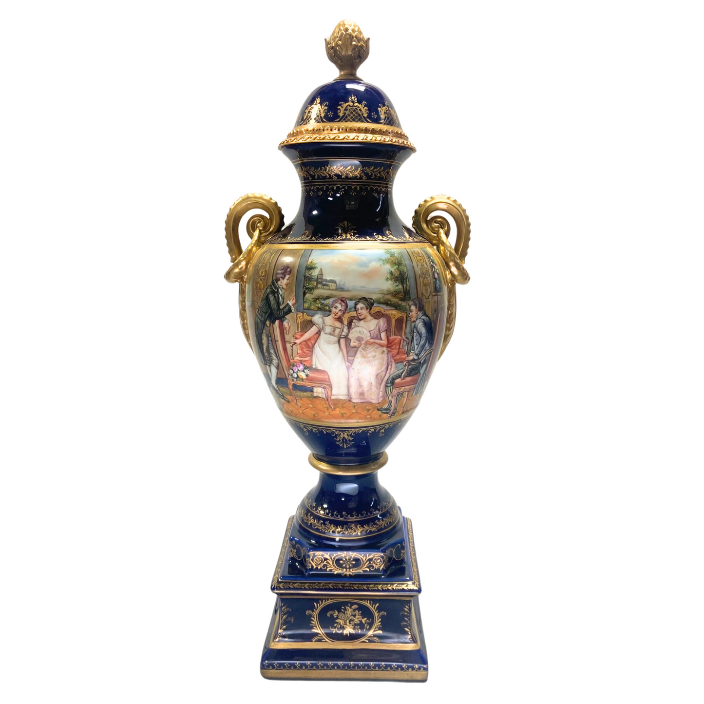 Hand-painted Dark Blue Courtship Vase