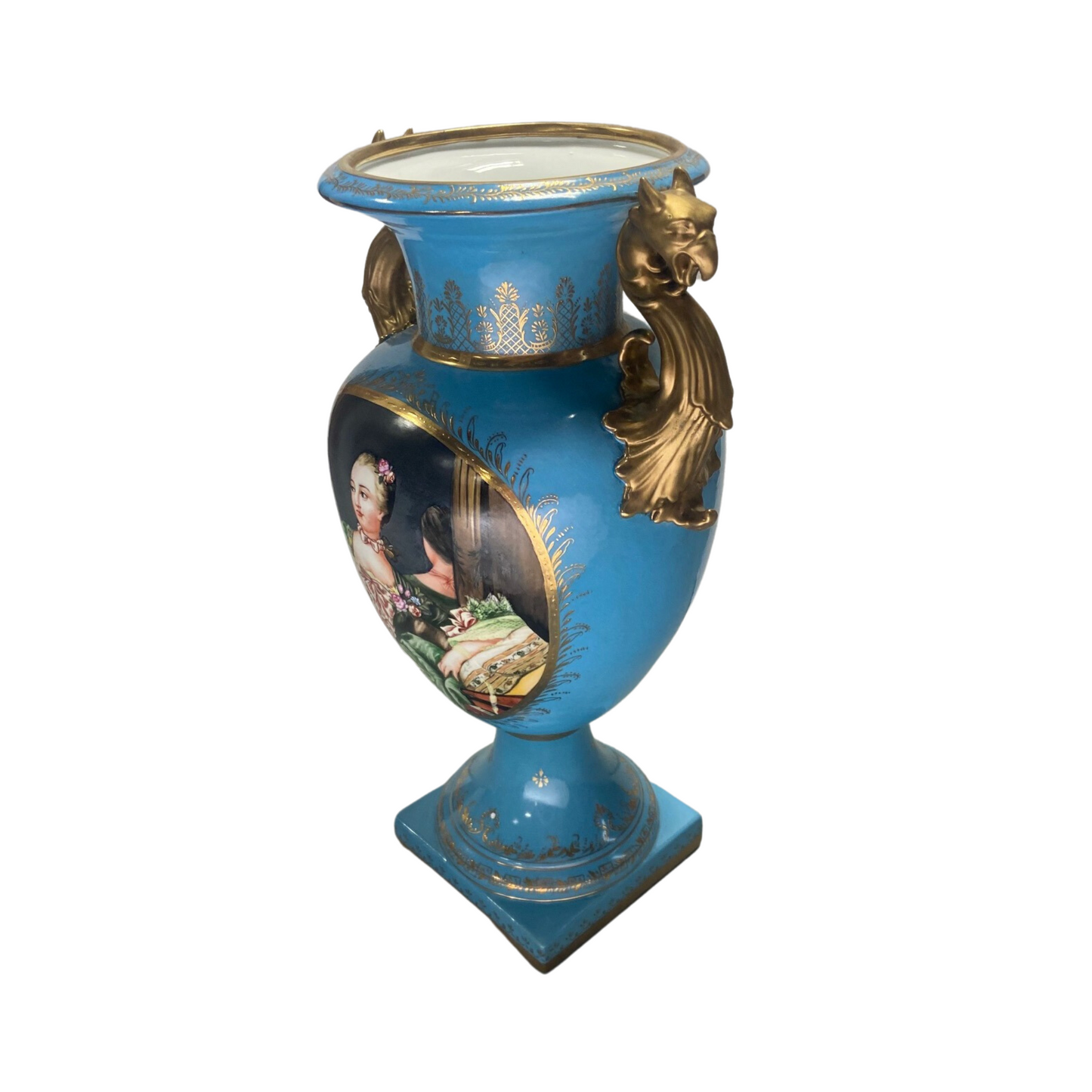 Jarrón de porcelana con mango de bronce