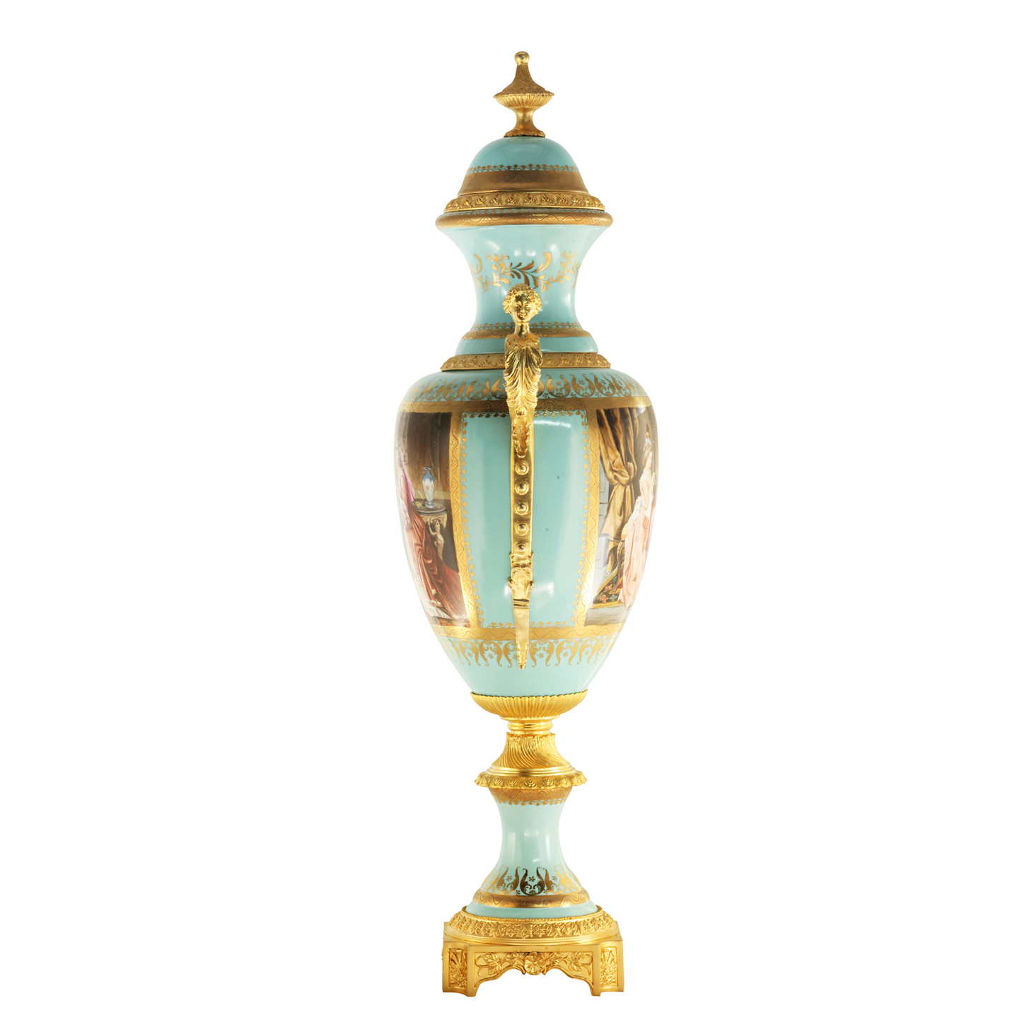 Striking Porcelain And Bronze Cherub Handle Vase
