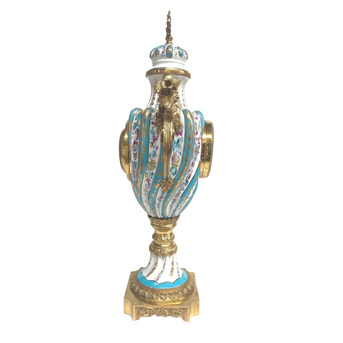 Bronze and Porcelain Hand-painted Urn With Clock