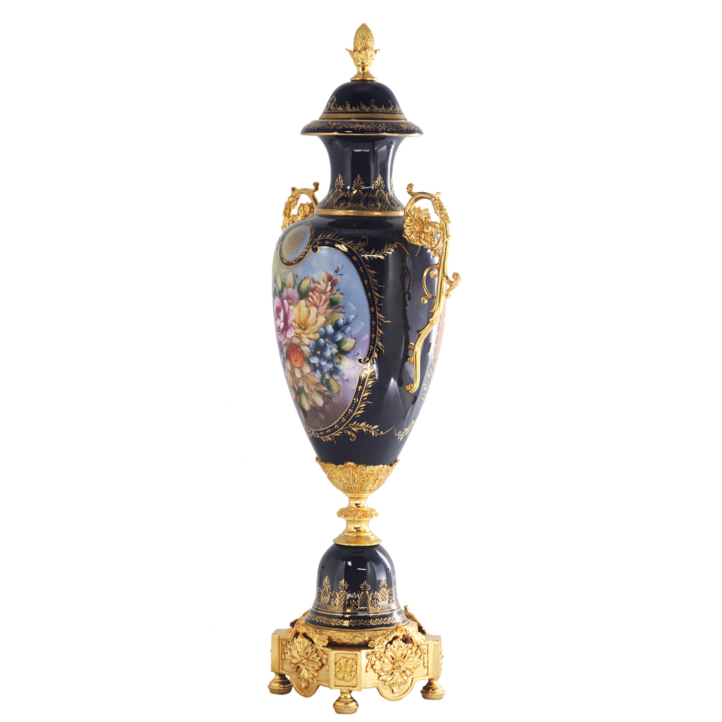 Jarrón de porcelana rococó con mango de bronce