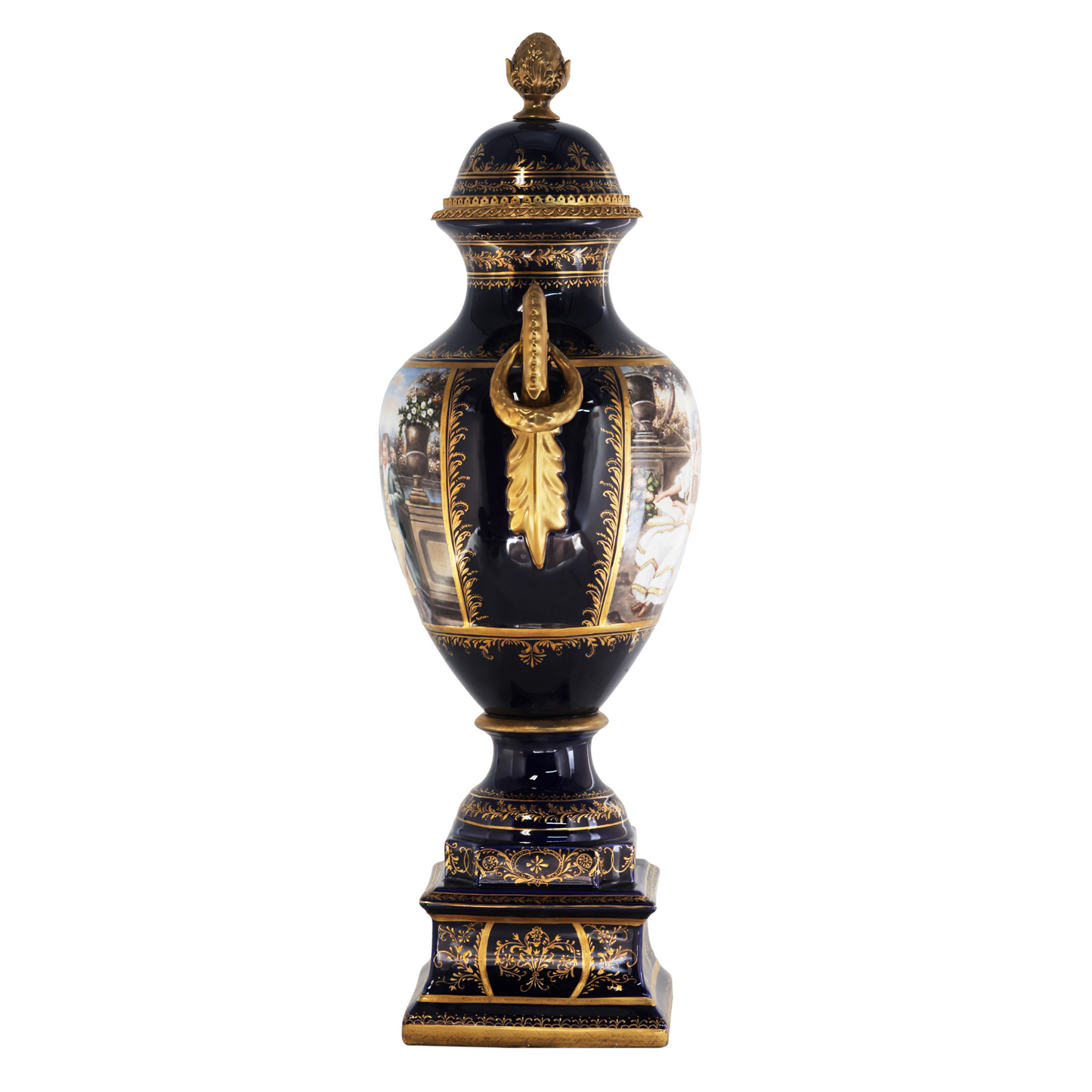 Hand-painted Dark Blue Rococo Style Courtship Vase