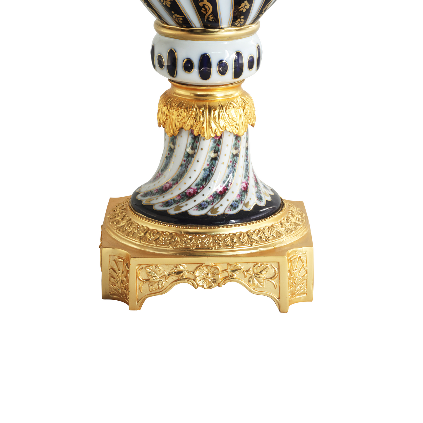 Porcelain Swirl And Bronze Handle Vase