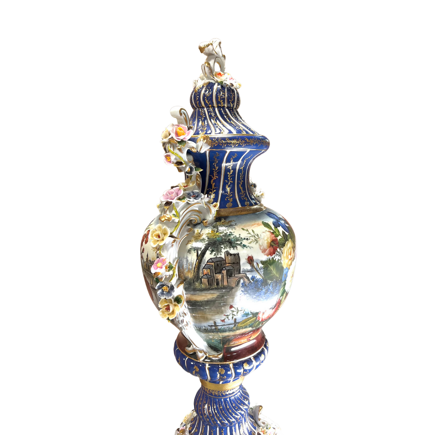 Rococo Hand-painted Porcelain Flower Handle Urn