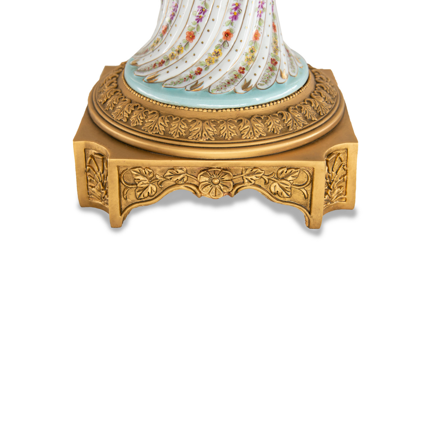 Porcelain Swirl And Bronze Handle Vase