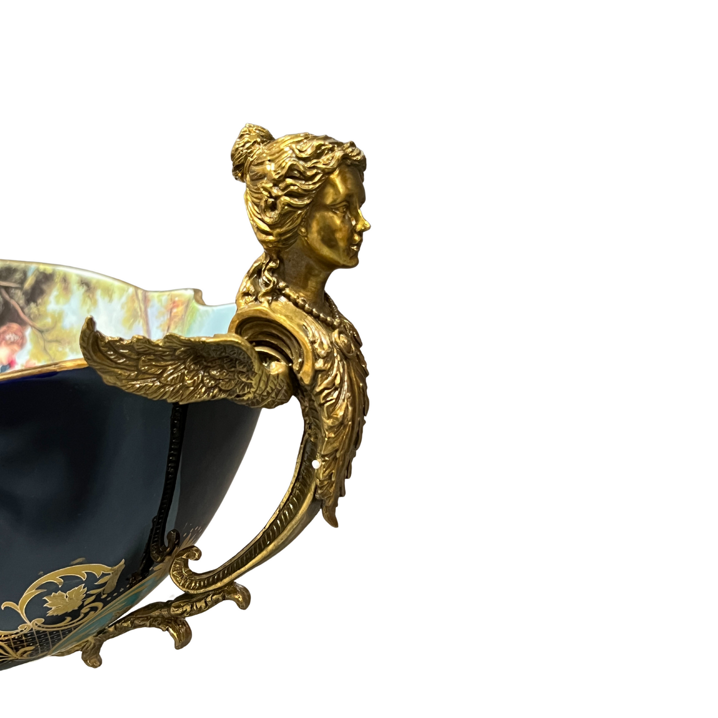 Porcelain and Bronze Rococo Style Decorative Bowl