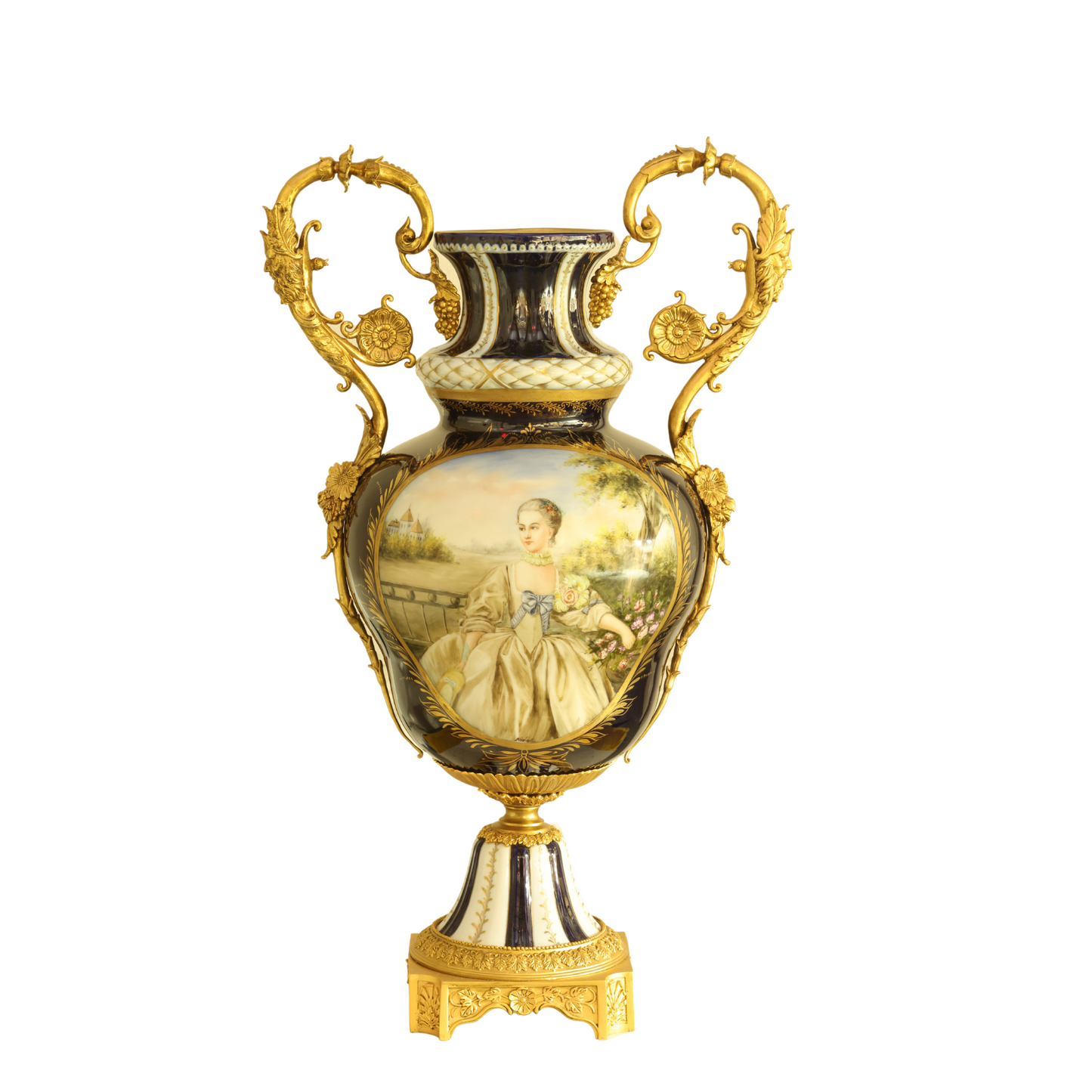Hand-Painted Ornate Handle Society Vase