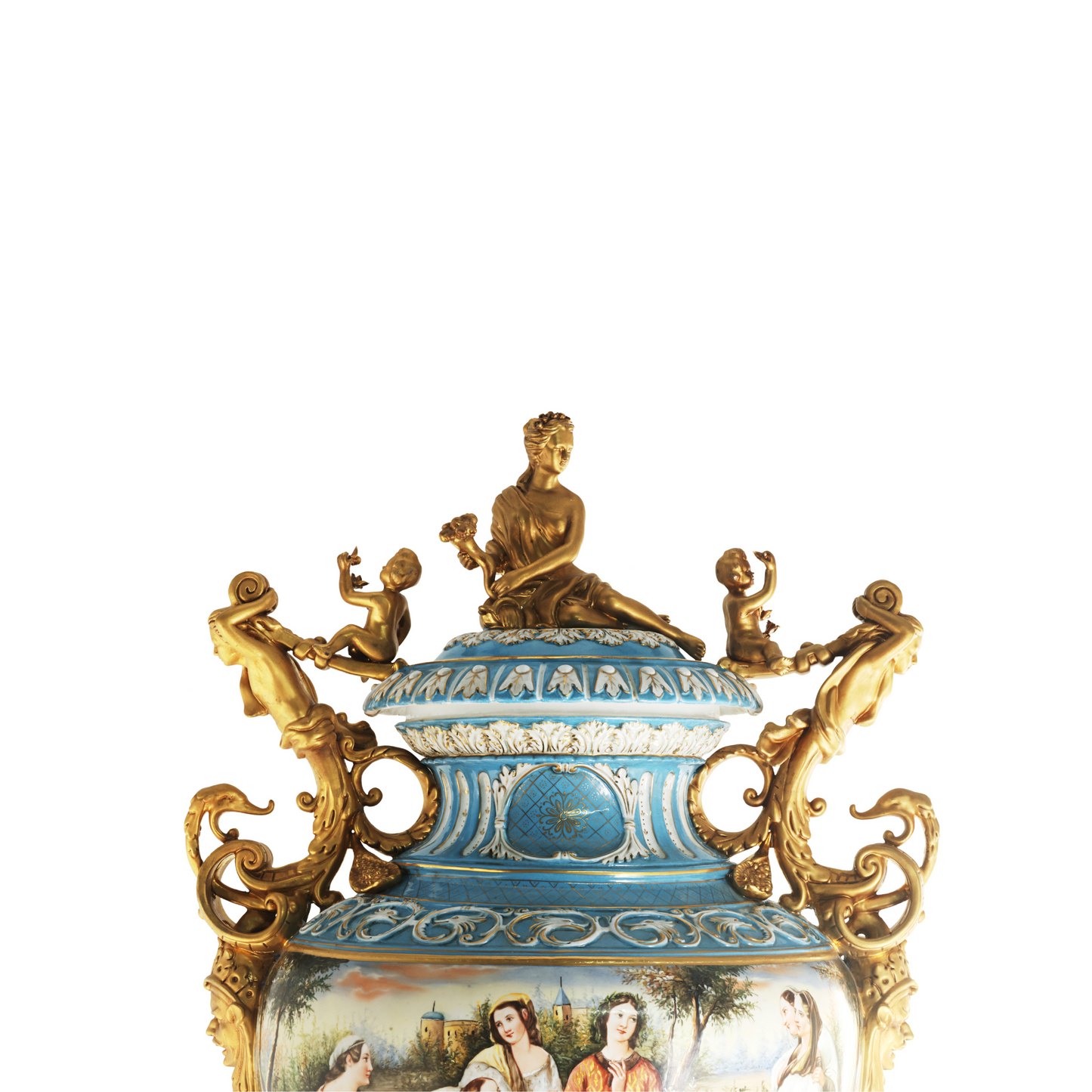 Hand-Painted Cherub Handle Society Vase