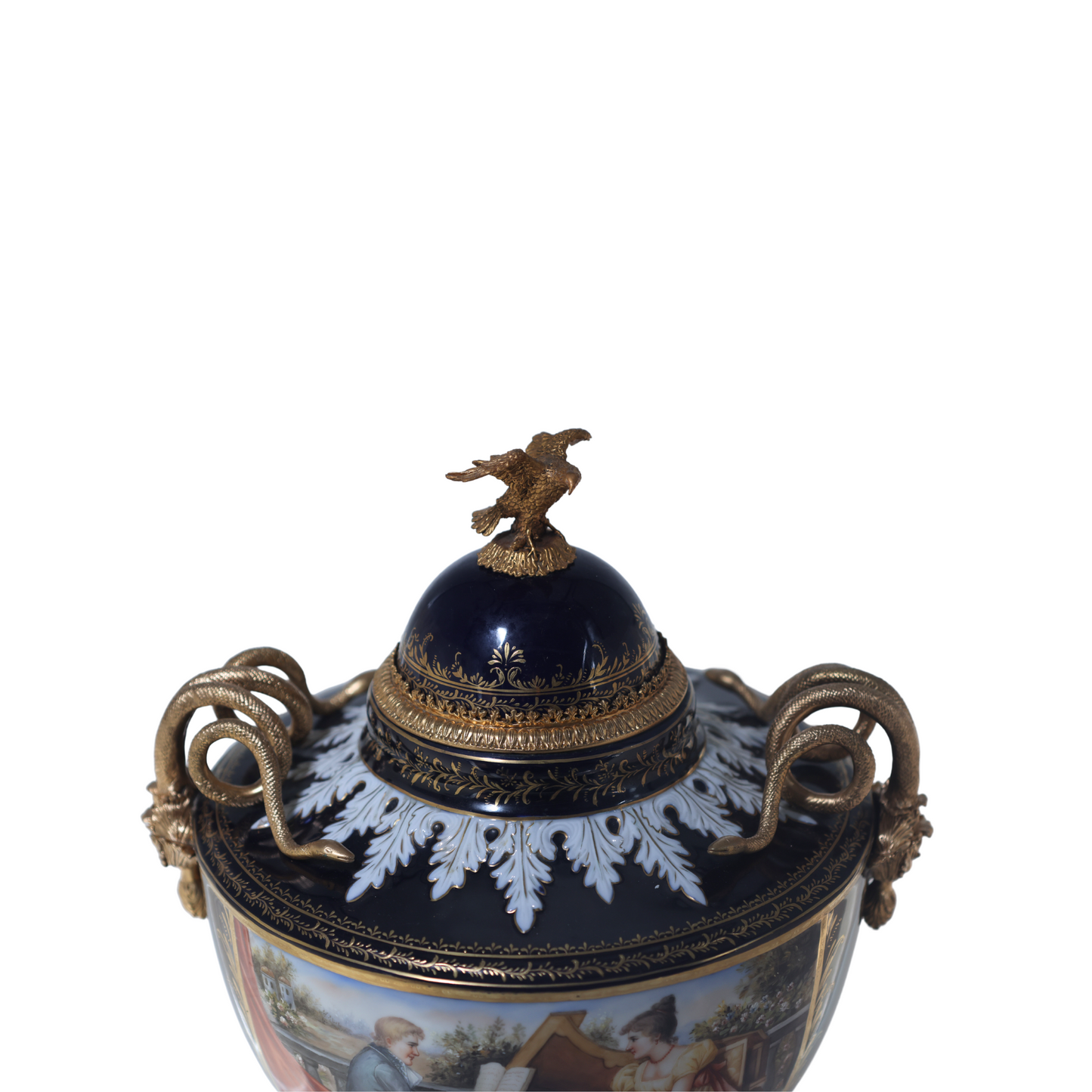 Bronze Snake Handle Hand-Painted Porcelain Jar