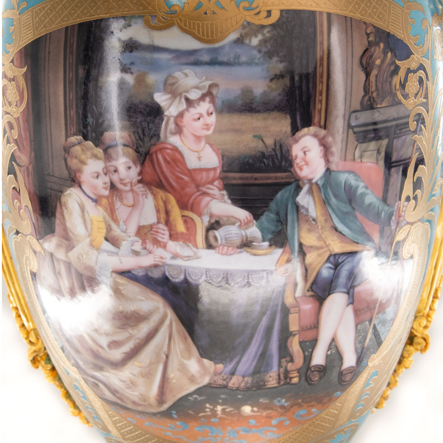 Striking Porcelain And Bronze Cherub Handle Vase