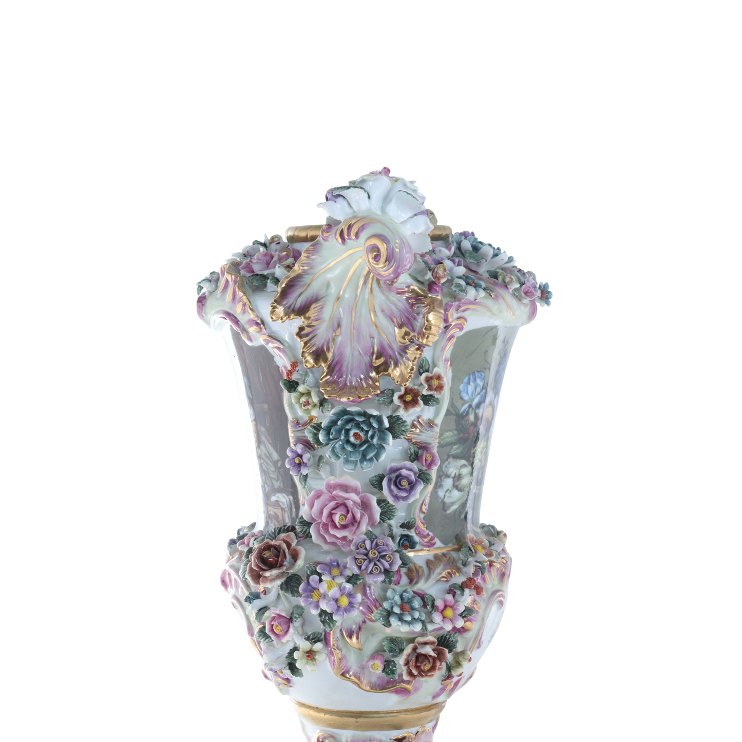 Three Dimensional Hand-painted Louis XV Style Porcelain Flower Urn