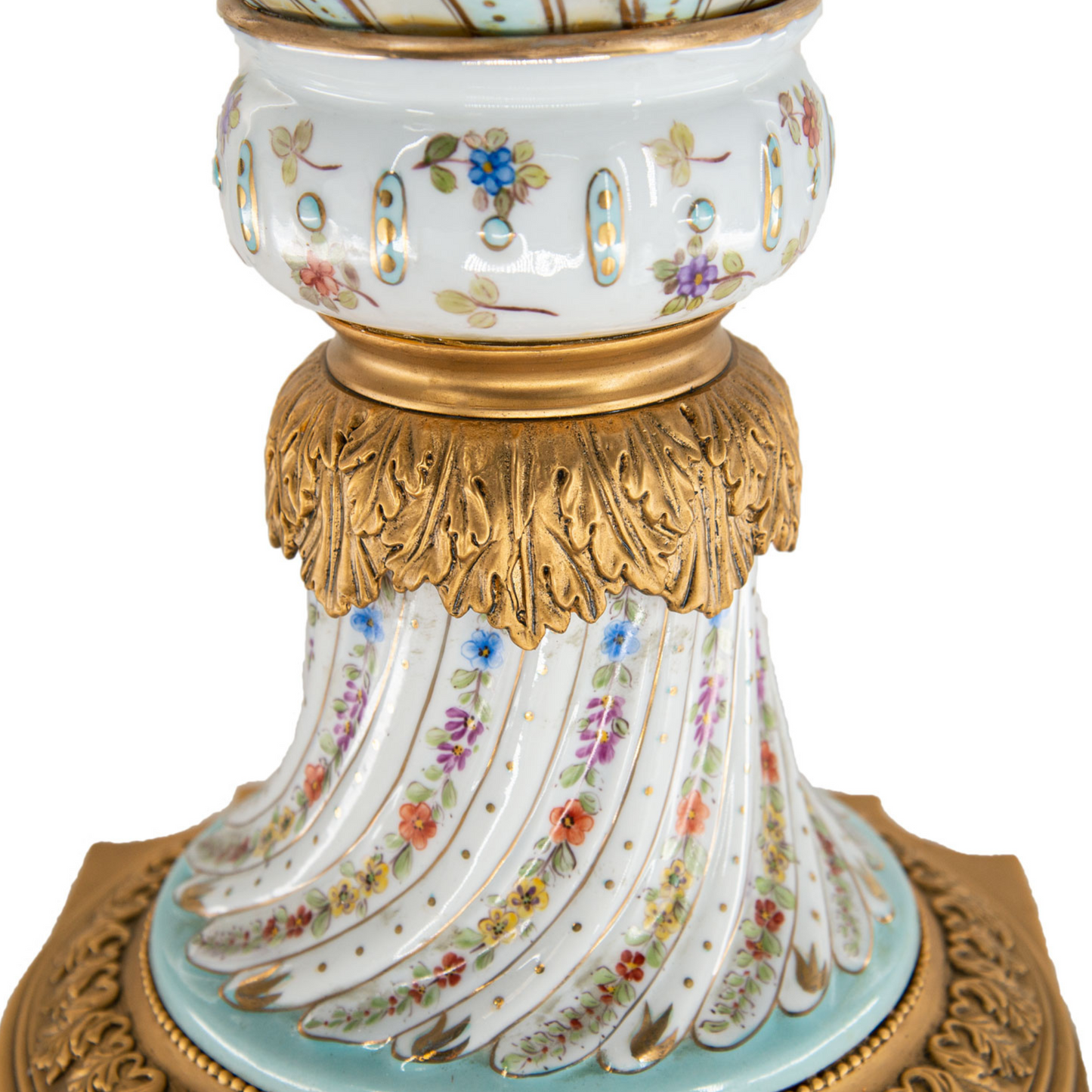 Porcelain Swirl And Bronze Handle Vase