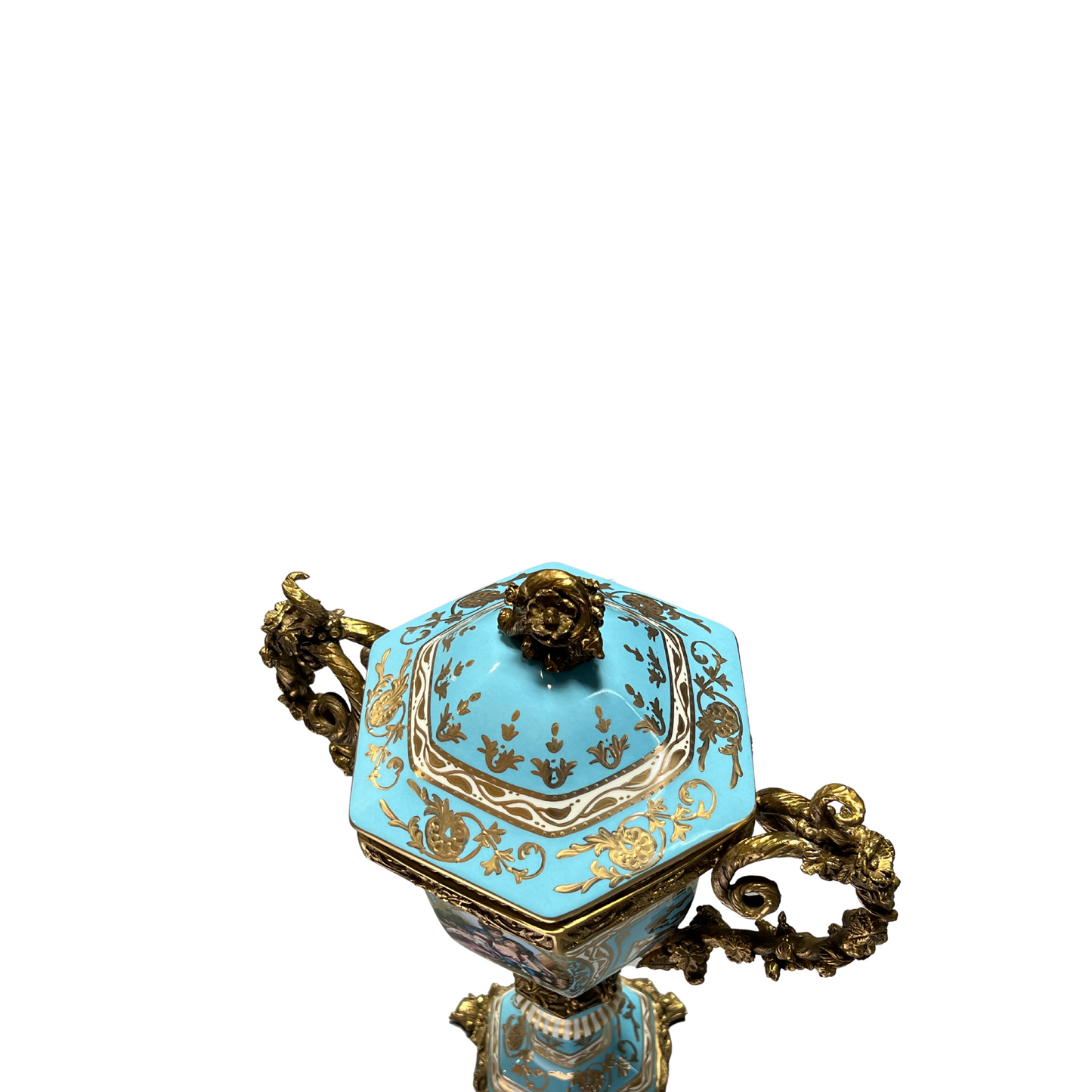Teal Urn with Rococo Motifs
