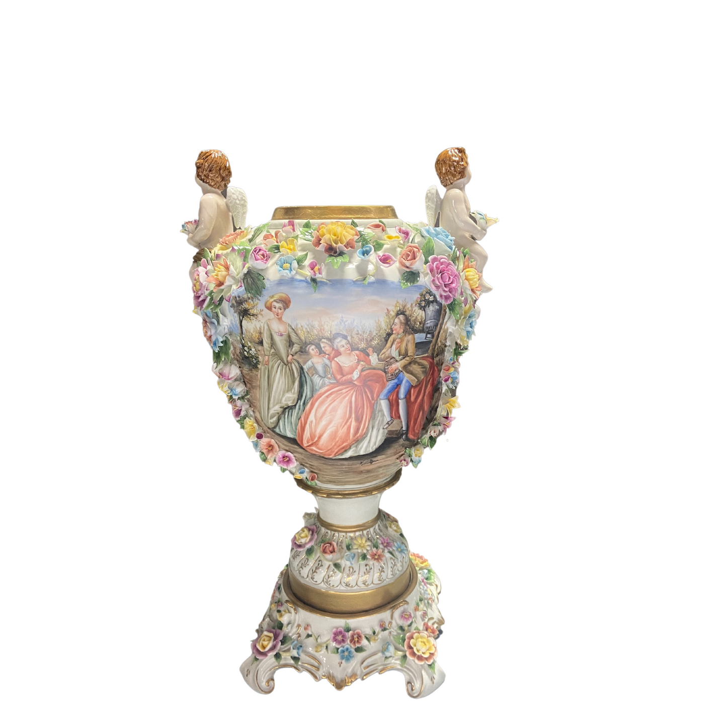 Hand-painted Rococo Three Dimensional Porcelain Flower Urn