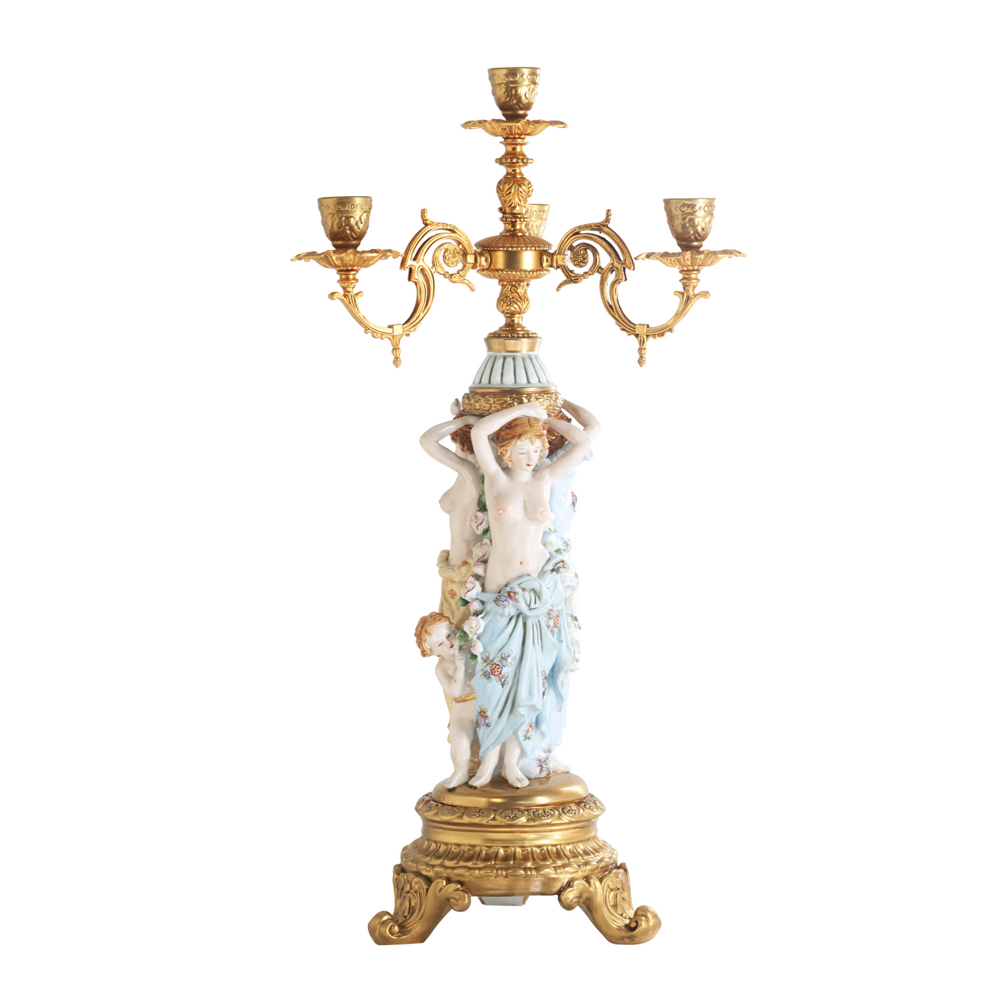 Four Cup Hand-Painted Candle Holder With Porcelain Lady