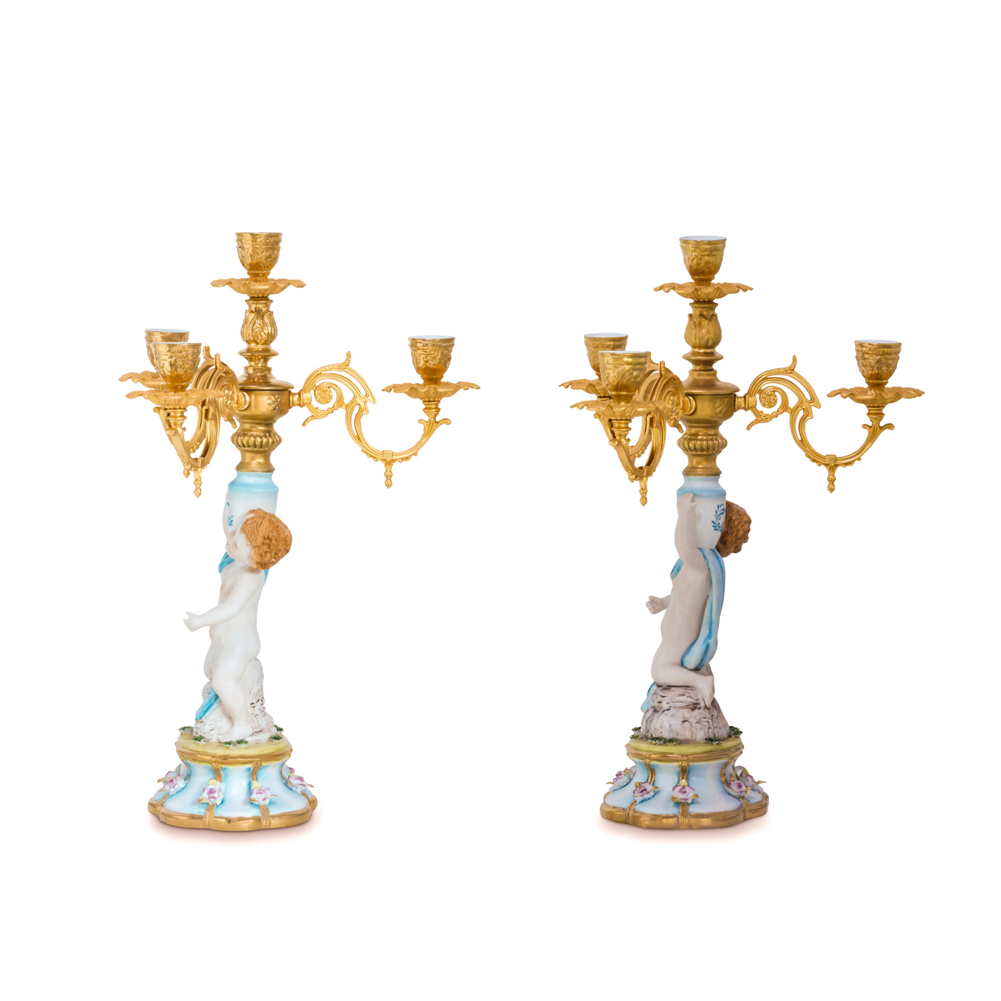 Hand-Painted Cherub Candle Holder Set