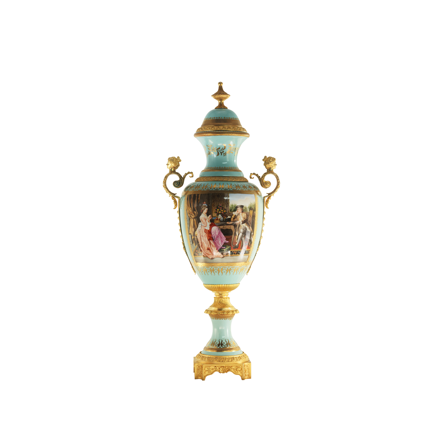 Striking Porcelain And Bronze Cherub Handle Vase