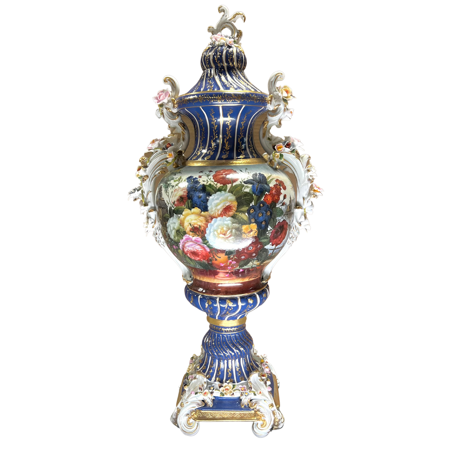 Rococo Hand-painted Porcelain Flower Handle Urn