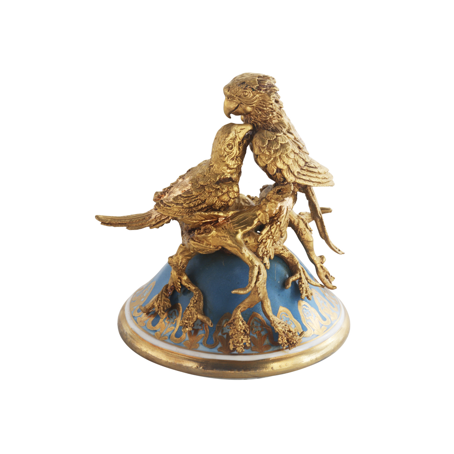 Hand-painted Light Blue Rococo Vase with Bronze Parrots
