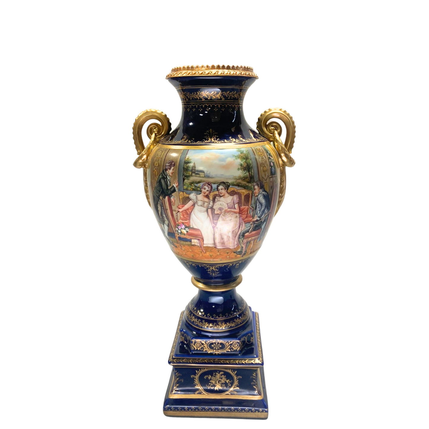 Hand-painted Dark Blue Courtship Vase