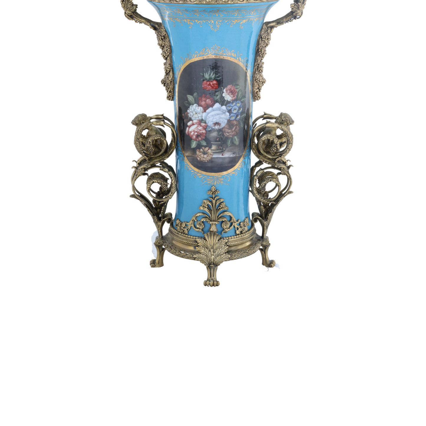 Tall Hand-painted Vase With Bronze Vines