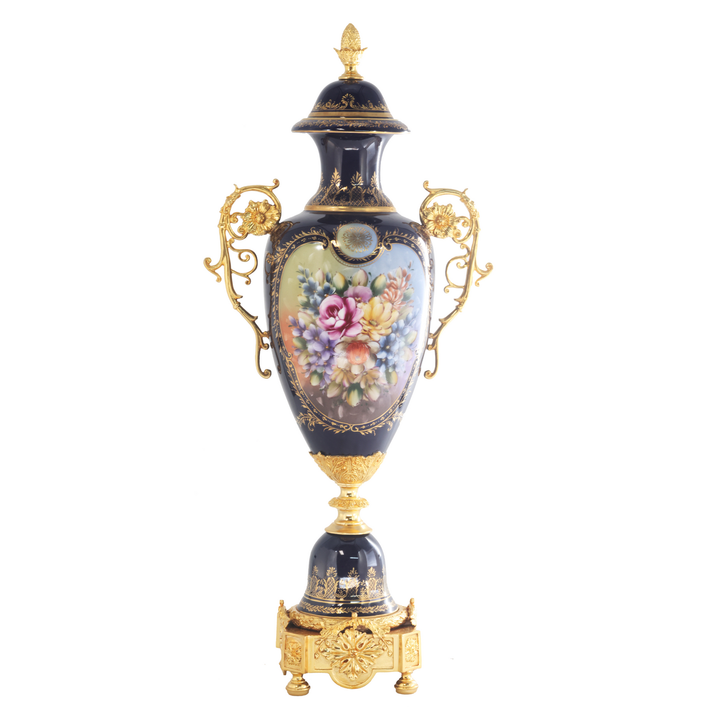 Jarrón de porcelana rococó con mango de bronce