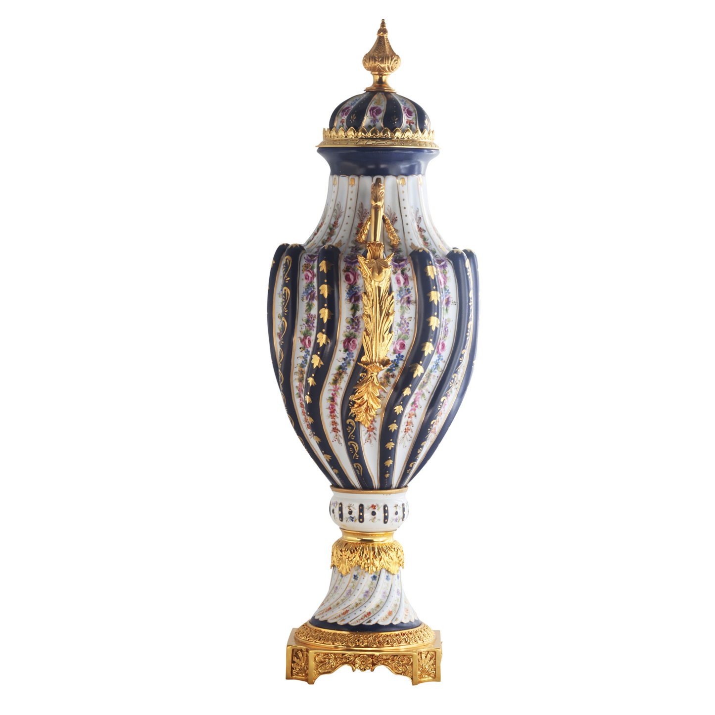 Porcelain Swirl And Bronze Handle Vase