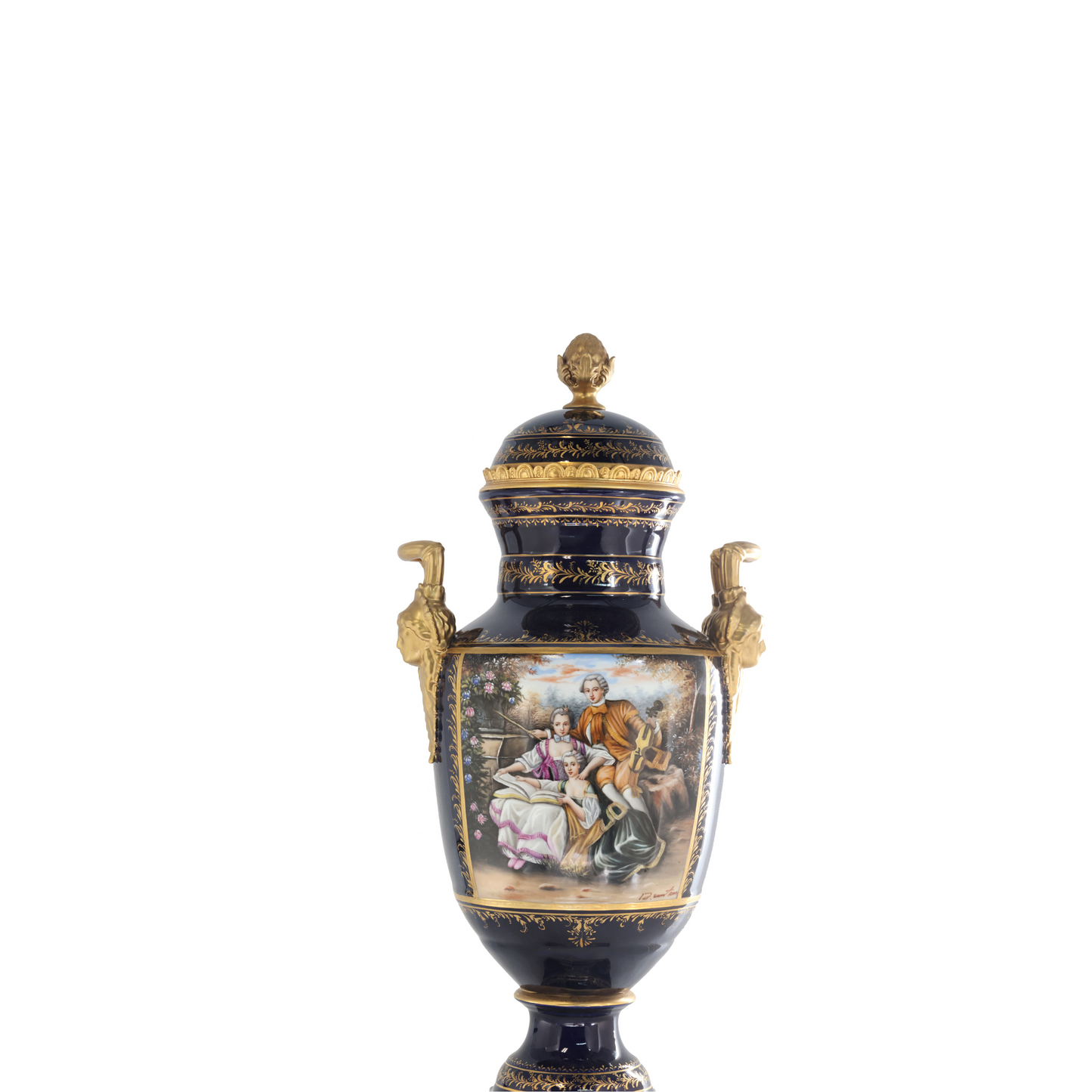 Magnífico Jarrón De Porcelana Y Bronce Pintado A Mano