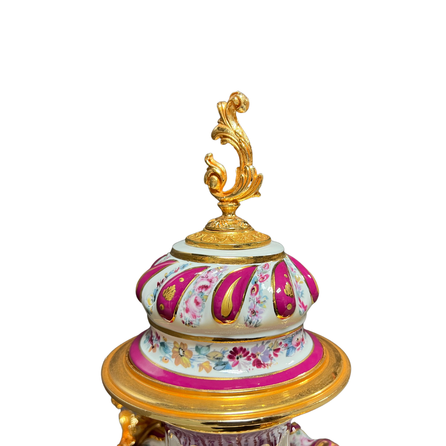 Porcelain Swirl And Bronze Handle Vase
